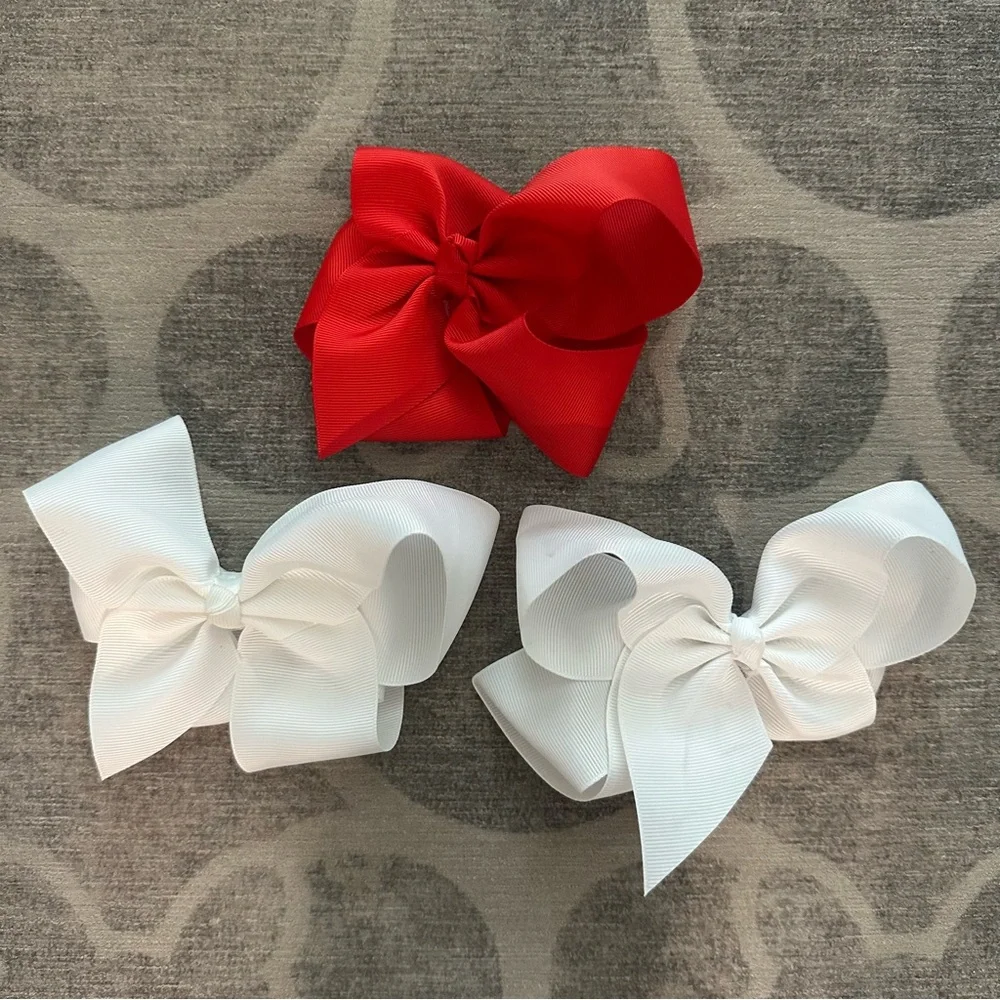 White (2) & Red (1) Hair Bows